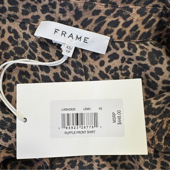 NEW Frame Leopard Print Ruffle Front Silk Blouse Size XS - Picture 6 of 7